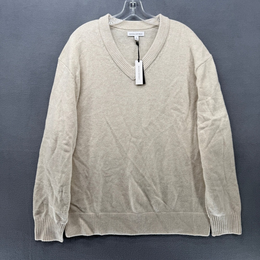 Banana Republic Mens XL V-Neck Wool Blend Sweater Oatmeal Beige New